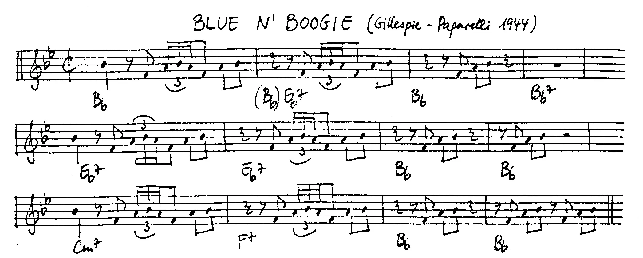 blue 'n boogie free jazz leadsheet - Courtesy of the Jungle Jazz Band